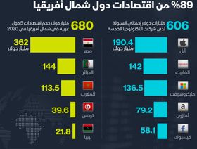 إنفوغراف.. سيولة أباطرة التكنولوجيا تعادل 89% من اقتصادات دول شمال أفريقيا