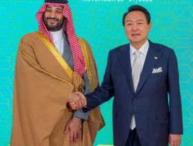 رئيس كوريا الجنوبية يون سوك-يول مستقبلاً ولي العهد السعودي الأمير محمد بن سلمان في العاصمة سيؤول. كوريا الجنوبية. في 17 نوفمبر 2022. - المصدر: بلومبرغ