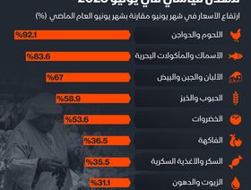 إنفوغراف: معدلات ارتفاع أسعار السلع الغذائية في مصر خلال عام