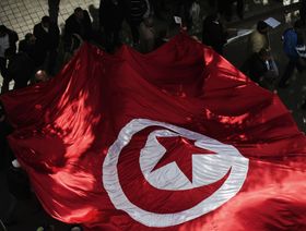أنصار حزب النهضة الإسلامي الحاكم يحملون العلم الوطني التونسي أثناء مظاهرة في تونس العاصمة، تونس، 16 فبراير 2013 - المصدر: بلومبرغ