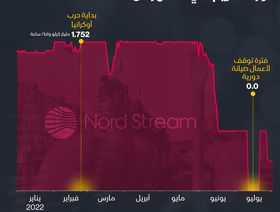 إنفوغراف.. انخفاض إمدادات الغاز الروسي عبر \"نورد ستريم\" بنسبة 79%