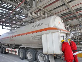 شاحنة محملة بالغاز الطبيعي المسال في محطة محلية للتزود بالوقود في مدينة نانتونغ، الصين - المصدر: بلومبرغ