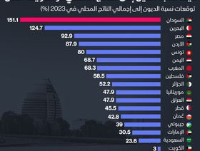 إنفوغراف: ما نسبة الديون إلى الناتج المحلي في الدول العربية؟