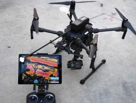 طائرة "دي جيه آي" بدون طيار خلال عرض تقديمي لإدارة الحرائق في لوس أنجلوس عام 2019 - المصدر: بلومبرغ