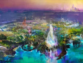 رسم فني لمنتزه ترفيهي جديد تعتزم ديزني افتتاحه في أبوظبي. - الشركة