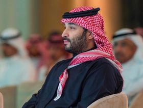 الأمير محمد بن سلمان، ولي العهد السعودي، خلال حضوره حفل الإعلان عن الحزمة الأولى من مشاريع الشركات الكبرى (شريك) في الرياض. المملكة العربية السعودية. 1 مارس 2023 - المصدر: بلومبرغ