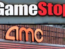 شعار شركتي "غيم ستوب" و"ايه ام سي" أشهر أسهم "الميمز" - المصدر: بلومبرغ