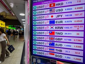 أسعار عملة تيثر مقابل العملات العالمية في إحدى منصات تداول العملات المشفرة في هونغ كونغ، الصين - بلومبرغ