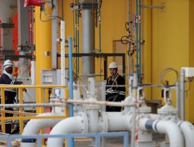 عمال في منشأة "بروج للبتروكيماويات" في مجمع الرويس الصناعي التابع لـ"أدنوك"، في منطقة الرويس، الإمارات - المصدر: رويترز