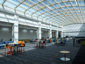 صالة استراحة الطلاب في مبنى المدرسة الثانوية في أكاديمية جيمس العالمية في دبي - المصدر: بلومبرغ