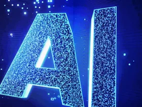 شاشة إلكترونية تعرض الحرفين الأولين من اسم "Artificial Inelegance" (الذكاء الاصطناعي) - المصدر: بلومبرغ