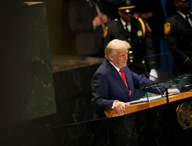 الرئيس الأميركي دونالد ترمب في الجمعية العامة للأمم المتحدة في نيويورك، الولايات المتحدة، الثلاثاء 23 سبتمبر 2025 - بلومبرغ