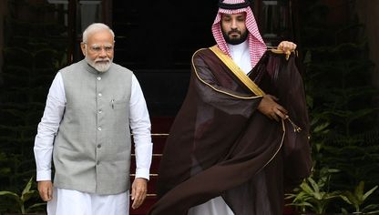 الأمير محمد بن سلمان ورئيس الوزراء الهندي ناريندرا مودي في نيودلهي. 11 سبتمبر 2023 - المصدر: رويترز