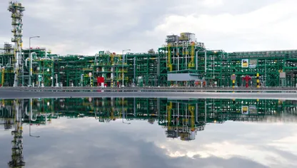 منشأة بولاشاك للنفط في حقل كاشاغان النفطي البحري بالقرب من أتيراو في كازاخستان - المصدر: بلومبرغ