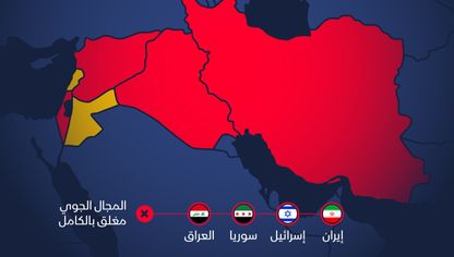 المجالات الجوية المتأثرة بالصراع بين إيران وإسرائيل - الشرق