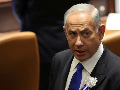 رئيس الوزراء الإسرائيلي المكلّف بنيامين نتنياهو خلال مراسم أداء اليمين للبرلمان الإسرائيلي الجديد في الكنيست، 15 نوفمبر 2022. - المصدر: رويترز