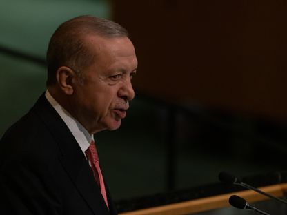 الرئيس التركي، رجب طيب أردوغان، يتحدث أمام الجمعية العامة للأمم المتحدة في نيويورك بالولايات المتحدة يوم الثلاثاء الموافق 20 سبتمبر 2022 - المصدر: بلومبرغ