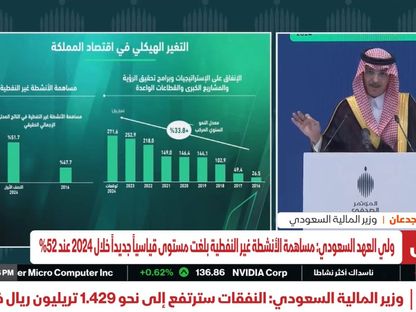 محمد الجدعان، وزير المالية السعودي خلال عرض ميزانية 2025 بمؤتمر صحفي في الرياض، السعودية، 26 نوفمبر 2024 - الشرق