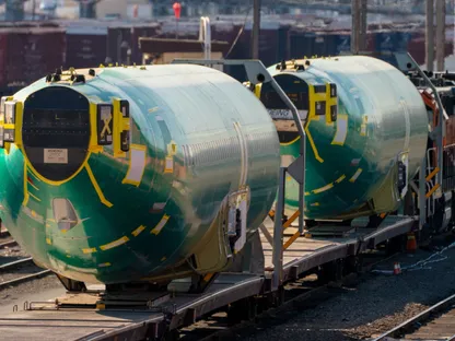 هياكل طائرات بوينغ 737 على عربات قطار في سياتل بولاية واشنطن - بلومبرغ