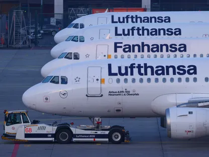 طائرات تابعة لشركة \"لوفتهانزا\" الألمانية تقف على أرض المطار خلال إضراب في مطار فرانكفورت، مدينة فرانكفورت، ألمانيا - بلومبرغ