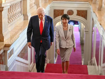 الرئيس الأميركي دونالد ترمب خلال زيارته اليابان وعقد مباحثات مع رئيسة الوزراء سناي تاكايشي. 28 أكتوبر 2025 - بلومبرغ