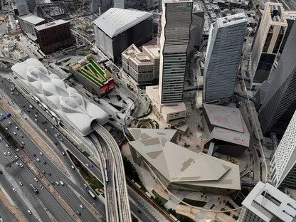 صورة ملتقطة من الجو لمركز الملك عبدالله المالي في العاصمة السعودية الرياض - رويترز