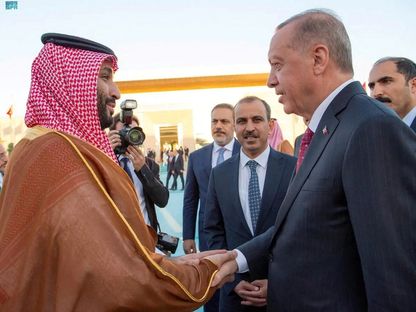 ولي العهد السعودي الأمير محمد بن سلمان خلال لقائه الرئيس التاركي رجب طيب أردوغان في جدة، السعودية، يوم الإثنين 17 يوليو 2023 - المصدر: رويترز