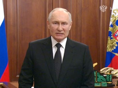 الرئيس الروسي فلاديمير بوتين يلقي خطاباً متلفزاً في موسكو، روسيا. 24 يونيو 2023 - المصدر: رويترز