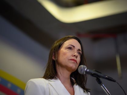 ماريا كورينا ماتشادو، مرشحة المعارضة في الانتخابات الرئاسية في فنزويلا، أثناء حديثها خلال حفل إعلان في كاراكاس، فنزويلا - المصدر: بلومبرغ