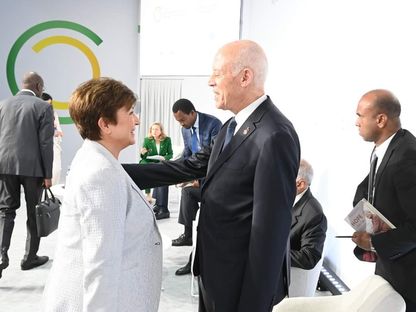 لقاء جمع بين الرئيس التونسي قيس سعيد ومديرة صندوق النقد الدولي كريستالينا غوغييفا خلال قمة من أجل ميثاق عالمي جديد - المصدر: صفحة الرئاسة التونسية على الإنترنت