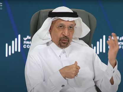 خالد الفالح وزير الاستثمار السعودي خلال حديثه بمؤتمر القطاع المالي - المصدر: بلومبرغ