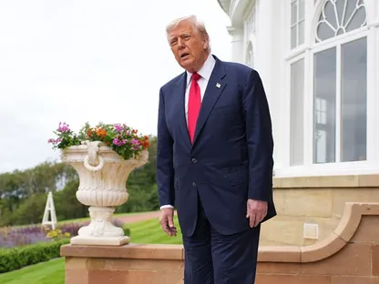 الرئيس الأميركي دونالد ترمب في نادي \"ترمب تيرنبيري\" للغولف في 28 يوليو 2025 - Getty Images