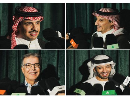 صورة مدمجة تظهر نواف التمياط (أعلى يمين) وعبيدالله عيسى (أعلى يسار) وحامد الحارثي  (أعلى يمين) وطارق ذياب (أعلى يسار) (مصدر الصور: https://x.com/thmanyahsports) - الشرق