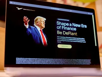 الموقع الإلكتروني لشركة \"وورلد ليبرتي فاينانشال\" معروض على شاشة كمبيوتر محمول - بلومبرغ