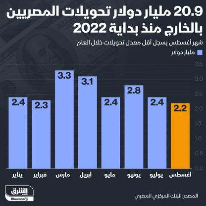 إنفوغراف: تحويلات المصريين بالخارج منذ بداية 2022