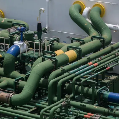 أنابيب ناقلة الغاز الطبيعي المسال "أم باب" في محطة "كونسورتيوم بي جي بي" للغاز المسال بكراتشي في باكستان  - المصدر: بلومبرغ