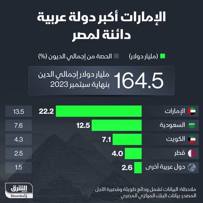 إنفوغراف: الإمارات أكبر الدائنين العرب لمصر