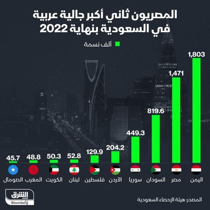 اليمنيون والمصريون والسودانيون أكبر ثلاث جاليات عربية في المملكة - المصدر: بلومبرغ