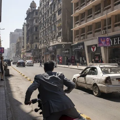 سيارات ومشاة في شارع قصر النيل بمنطقة وسط البلد، القاهرة، مصر - بلومبرغ