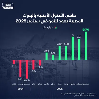 صافي الأصول الأجنبية بالبنوك المصرية في سبتمبر 2025 - الشرق