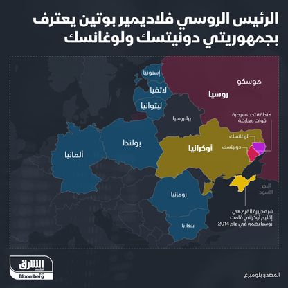 الرئيس الروسي فلاديمير بوتين يعرتف بجمهوريتي دونيتسك ولوغانسك - المصدر: الشرق