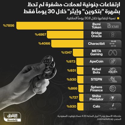 إنفوغراف.. ارتفاعات جنونية لعملات مشفرة خلال 30 يوماً فقط