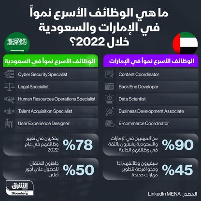 الوظائف الأسرع نمواً في الإمارات والسعودية - المصدر: الشرق