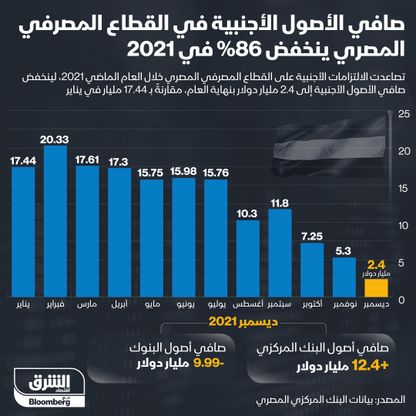 صافي الأصول الأجنبية في القطاع المصرفي المصري - المصدر: الشرق