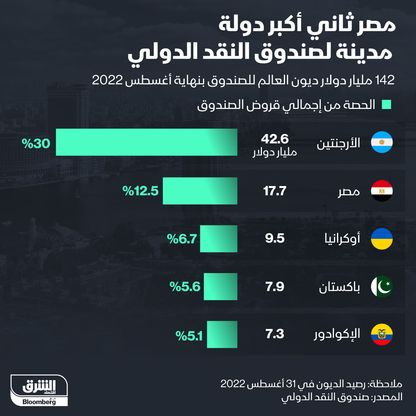 الدول الأكثر مديونية لصندوق النقد - المصدر: بلومبرغ