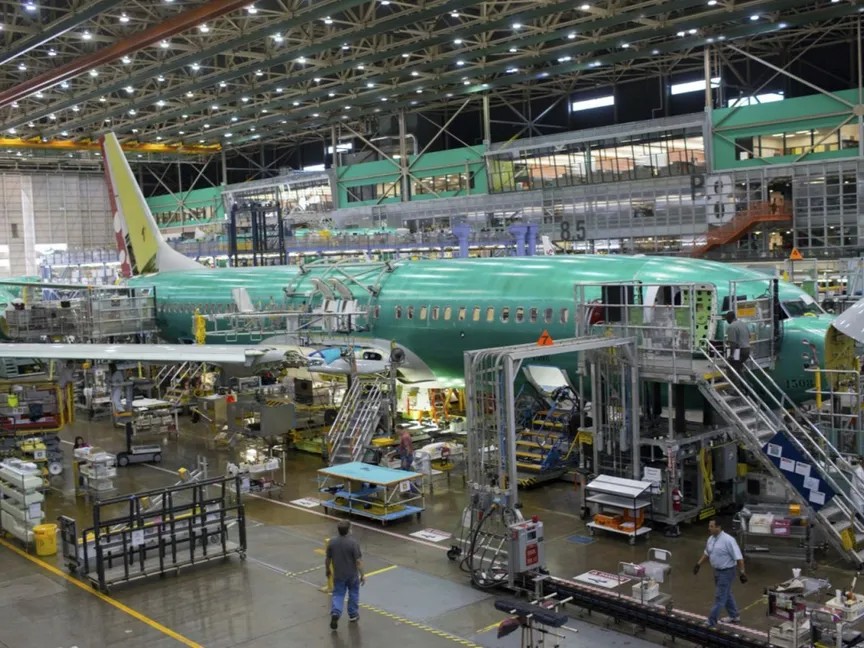 مصنع تجميع طائرات 737 التابع لشركة بوينغ في مدينة رينتن في ولاية واشنطن الأميركية - المصدر: بلومبرغ