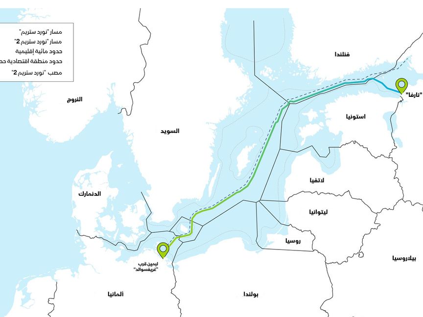 خارطة مسار خط "نوردستريم2" للغاز - المصدر: بلومبرغ