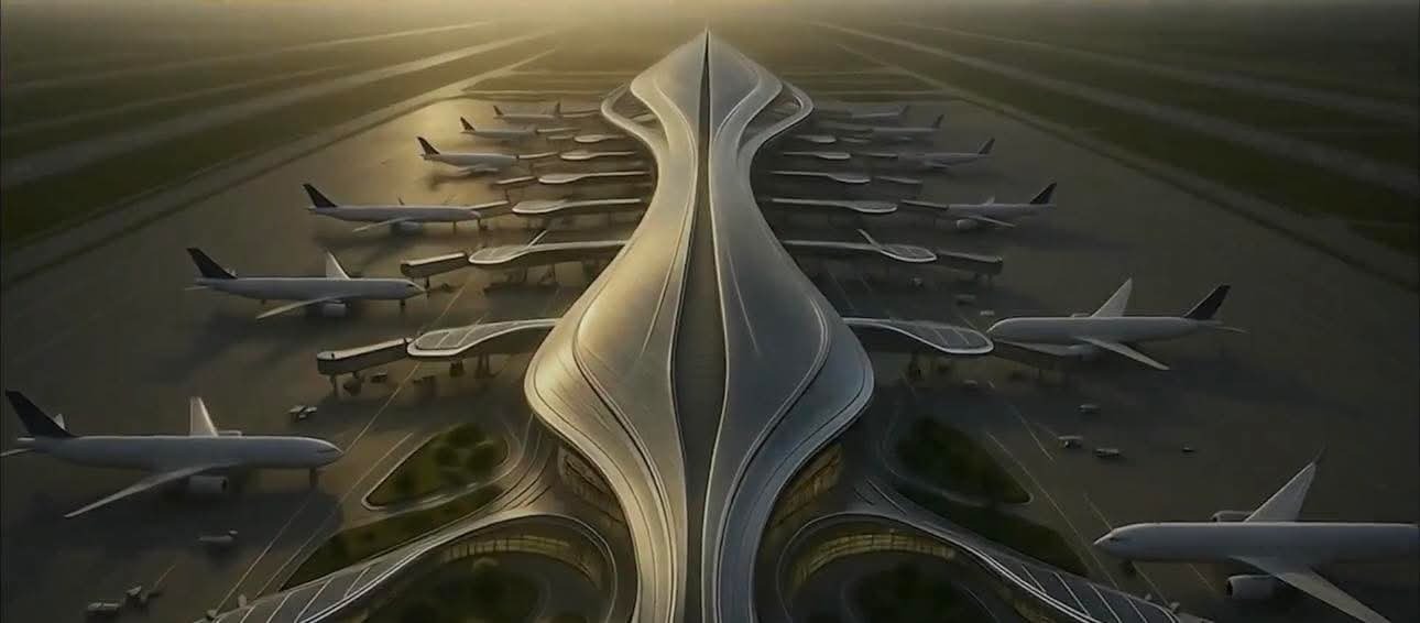 تصميم فني لمطار دمشق الدولي الجديد مستوحى من شكل السيف الدمشقي، المزمع تشييده في العاصمة السورية - الشرق