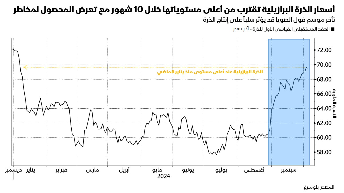 سعر الذرة البرازيلية عند أعلى مستوى في 10 أشهر