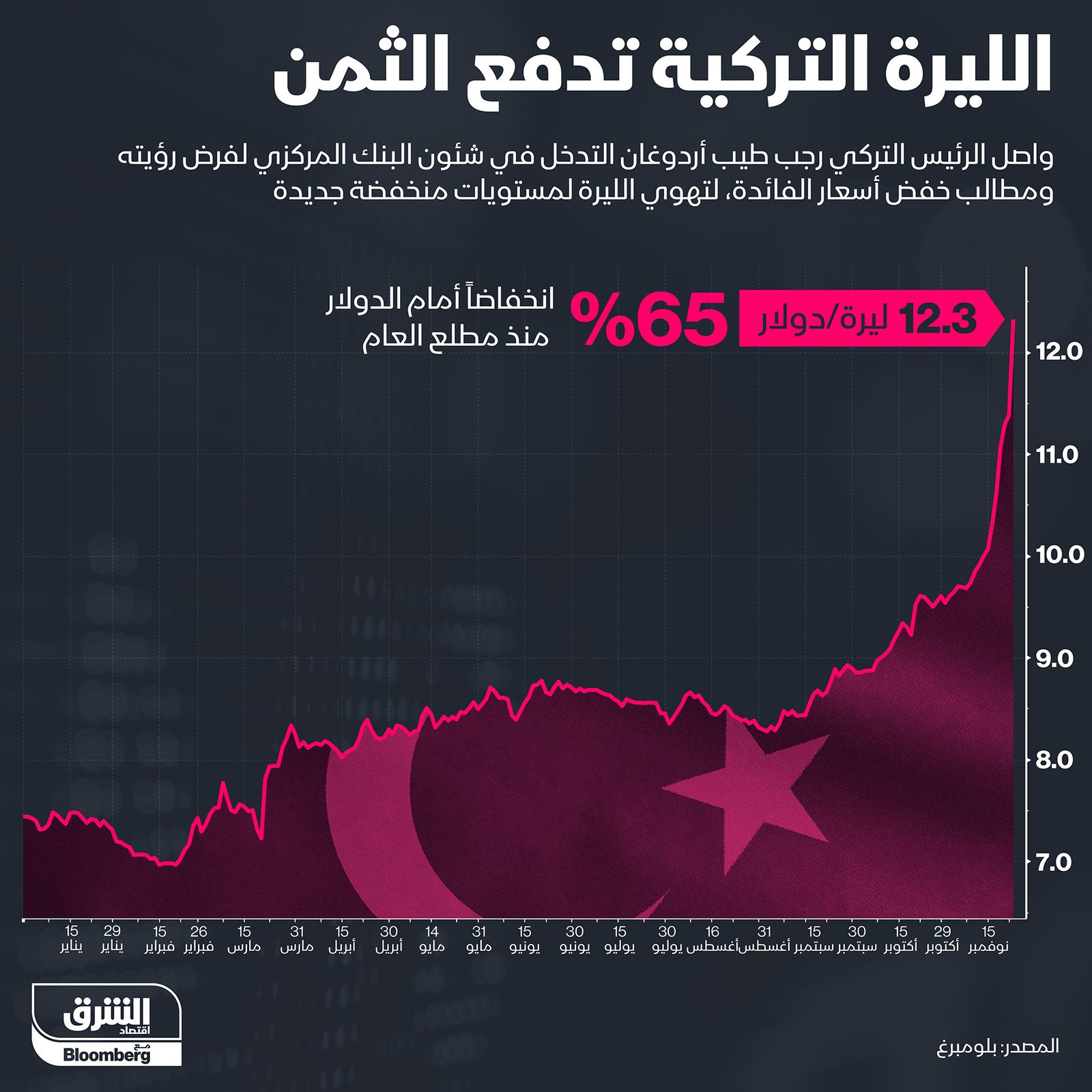 إنفوغراف.. خفض الفائدة في تركيا رغم التضخم المرتفع يهوي بالليرة